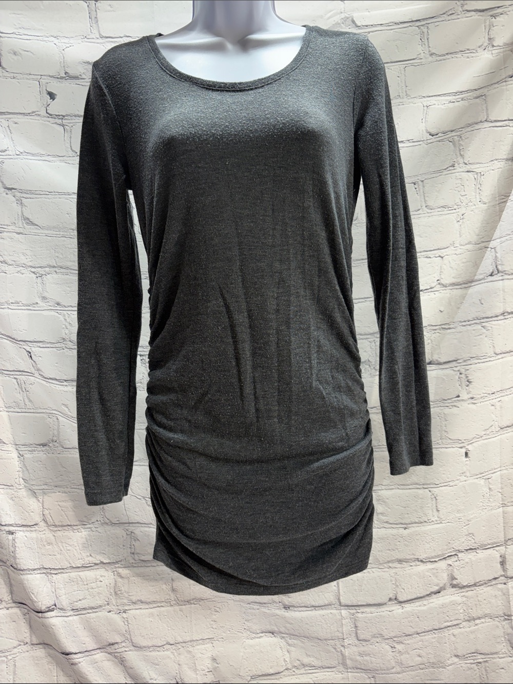 Ann Taylor Factory Long-Sleeve Ruched Hem Dress - Charcoal Gray